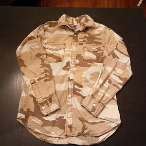 Tan & brown camo button front shirt camouflage